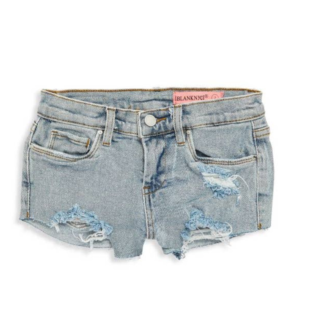 BLANK NYC Girl's Distressed The Barrow High Rise Denim Shorts Size 7 NWT